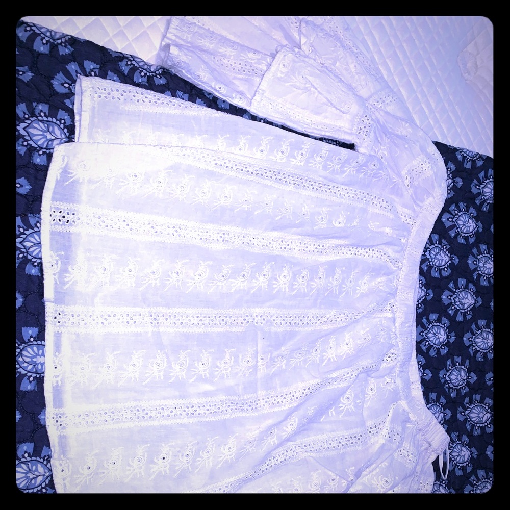 White Lace Bell Sleeve Off Shoulder Shirt Large